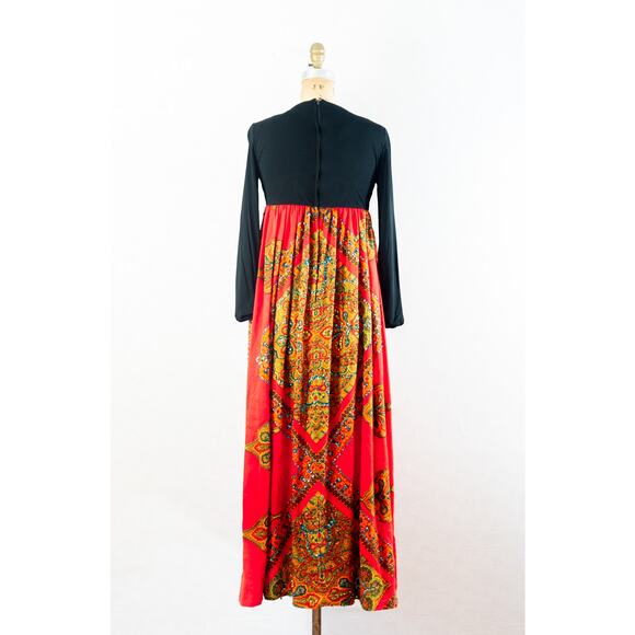 Vintage 70s Amazing Bohemian Groovy Empire Waist Hostess Dress, Saks 5th Ave. S - Picture 5 of 15